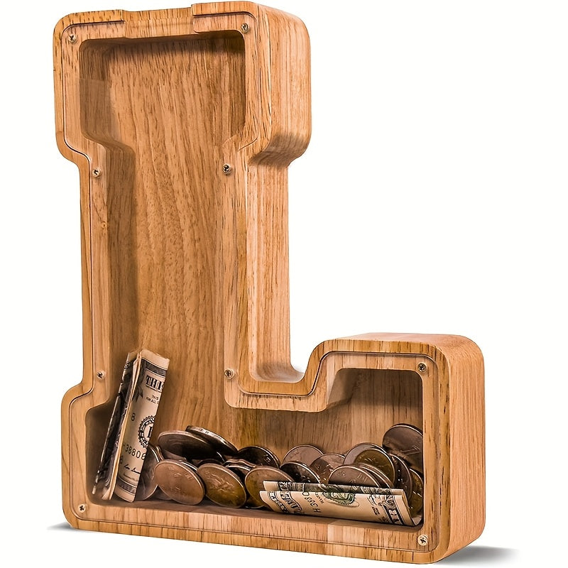 Wooden Letter Penny Bank – Alphabet Coin Bank Savings Box for Kids & Adults, Personalized Money Bank Birthday Gift, A to Z Initial Letter Bank