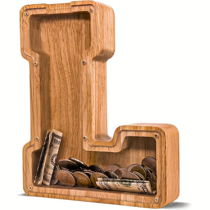 Wooden Letter Penny Bank – Alphabet Coin Bank Savings Box for Kids & Adults, Personalized Money Bank Birthday Gift, A to Z Initial Letter Bank