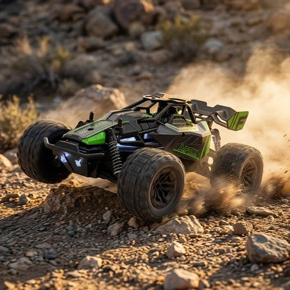 RC Monster Truck 1:20 Scale 4WD with LED Headlights – 2.4GHz All-Terrain Off-Road Remote Control Car, High-Speed Amateur RC Vehicle, Birthday Gift for Boys, Fast & Furious Green Yellow Red