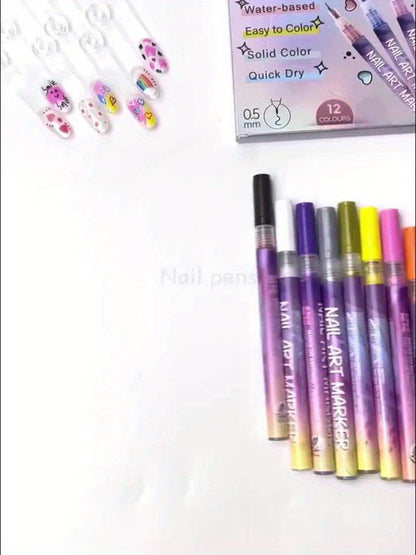 Nail Art Pens 24 Colors Set - 3D Doodle Nail Drawing Pen Kit with Fine Tip, Quick-Dry Detail Nail Paint Brushes for Home & Salon Nail Design, Beginner & Professional Nail Art Tools Gift