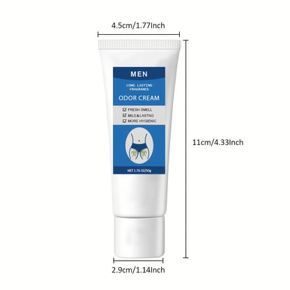 Men's Intimate Deodorant Odor Control Cream 1.76oz 50g — Long-Lasting Gentle Formula Safe for Private Parts Delicate Areas Groin Body Odor Eliminator Daily Grooming