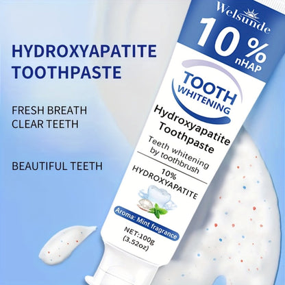 Nano Hydroxyapatite Toothpaste 2-Pack 10% HAp European Formula — Remineralizes Enamel, Deep Cleans & Whitens, Fluoride-Free, Gentle on Gums, Minty Fresh Breath, 100g/3.52oz Each