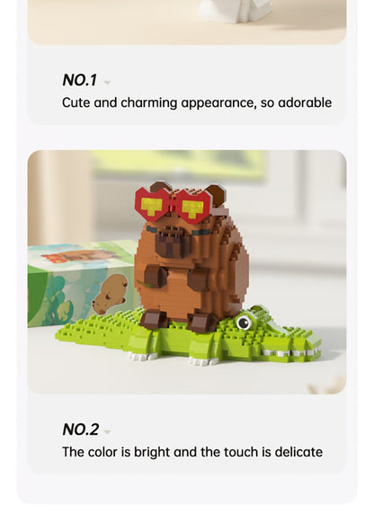 Capybara Micro Brick Building Set 562pcs Collector Edition – Miniature DIY Assembly Desk Decor Stress Relief Toy for Kids Teens Adults Capybara Lover Gift Birthday Easter Christmas Multiple Scenes