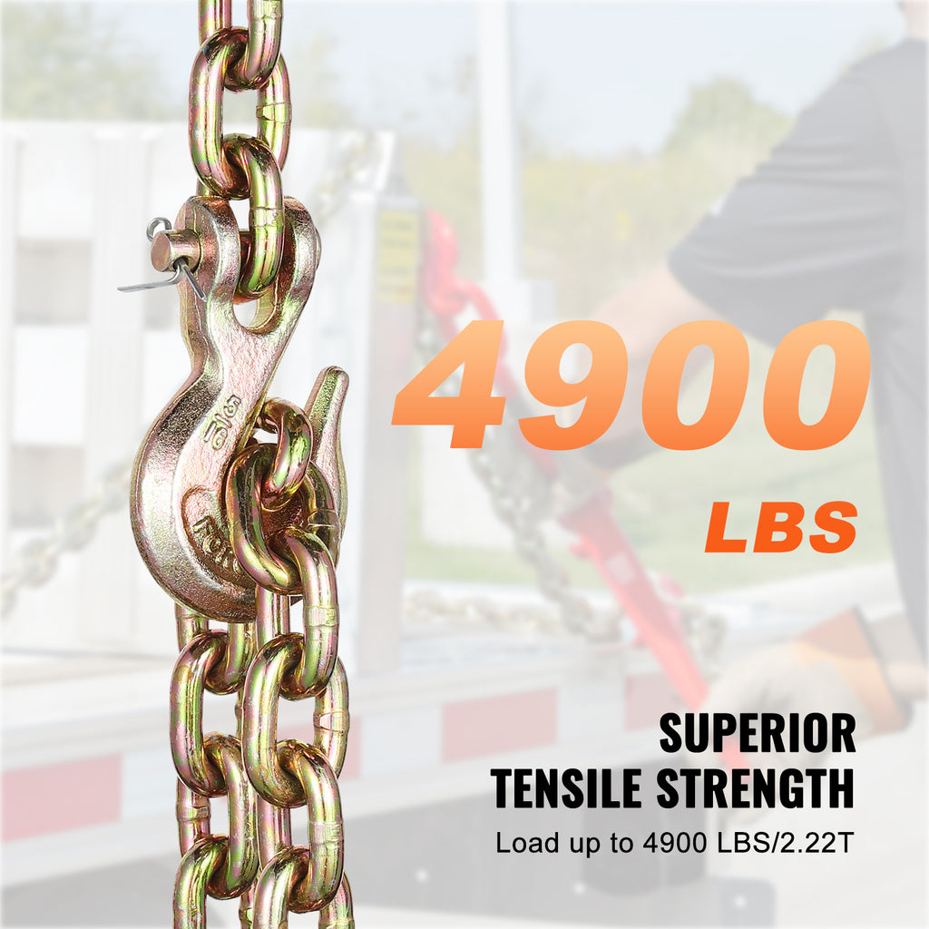 VEVOR Binder Chain G80 Tie Down Tow Chain with Two Hooks 5/16" x 14.2/10.3' 4900 lbs /3/8" x 10.3' 7100 lbs