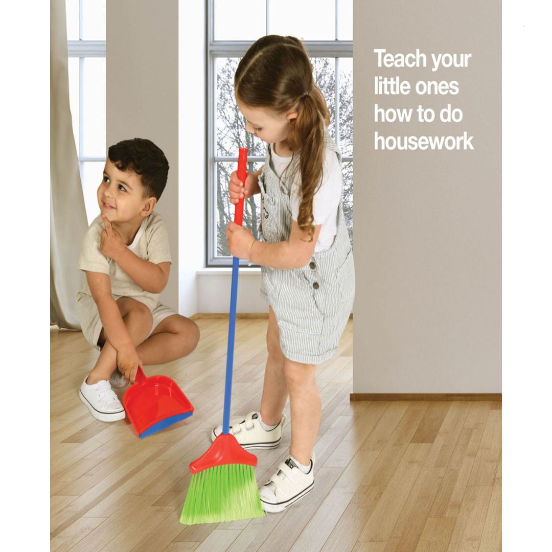 Kids Cleaning Set 4 Piece Toy Broom Mop Brush Dustpan – Pretend Play Housekeeping Kit for Toddlers Boys Girls | Develops Fine Motor Skills & Responsibility | Best Birthday Christmas Gift Ages 3+