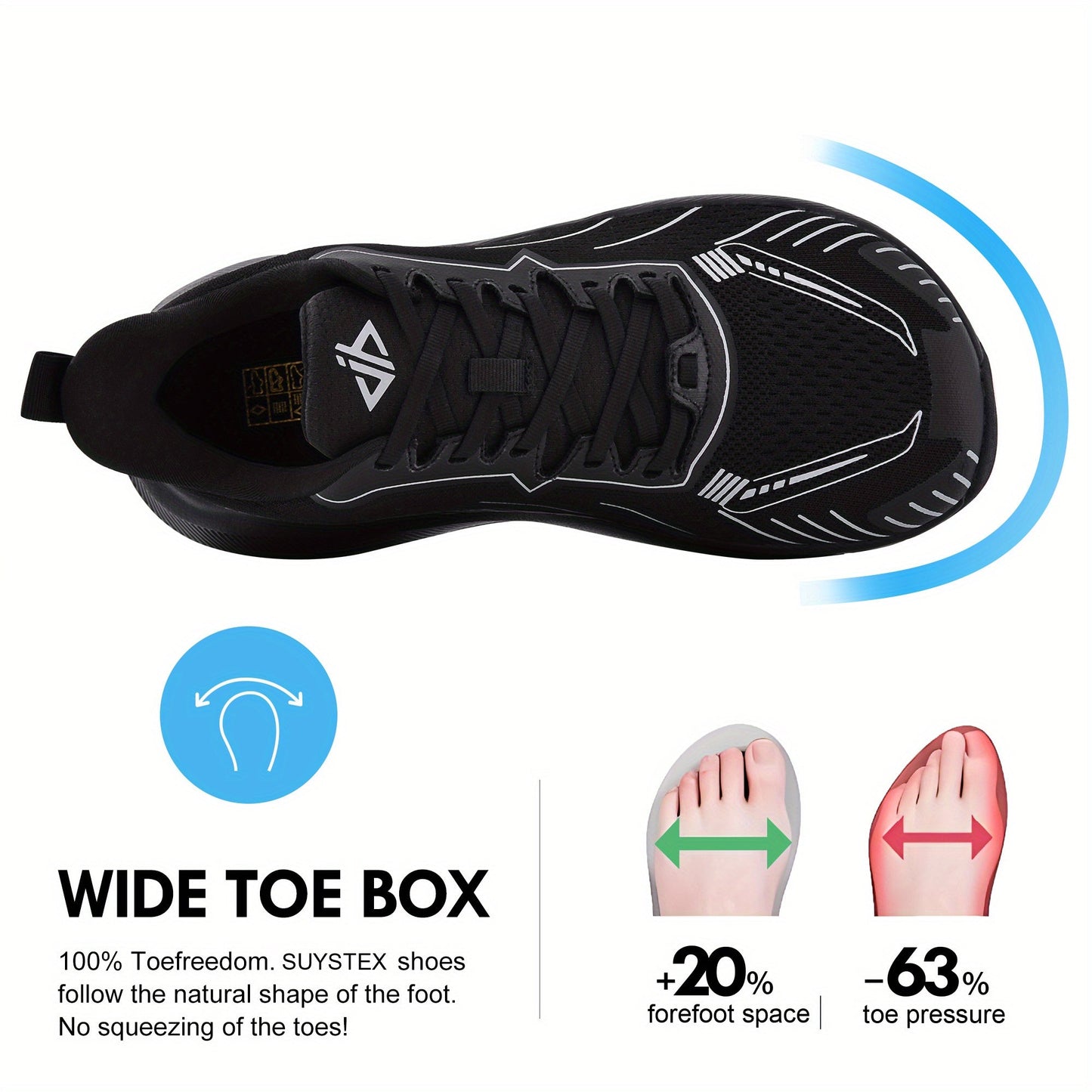Men's Running Shoes - Cushioned Support & Wide Toe Comfort