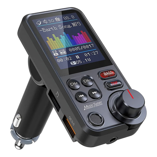 Car FM-BT 5.3 Transmitter Car, Strong Microphone BT Car Adapter 1.8 "color Screen for Hands-free Calling, Support for QC3.0 Charging, Treble And Bass Sound Music Player, Incar Entertainment, Vehicle Multimedia, Color Screen Display, Touchscreen Control, R