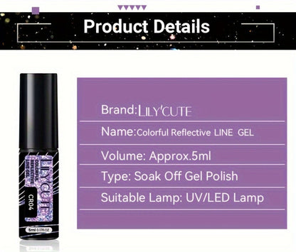 Reflective Glitter Line Gel Nail Art Set LILYCUTE Sparkling Stripe 3pcs 5ml Each - Ultra-Thin Pull Line Drawing Graffiti Gel Polish LED UV Cured DIY Home Manicure for Women