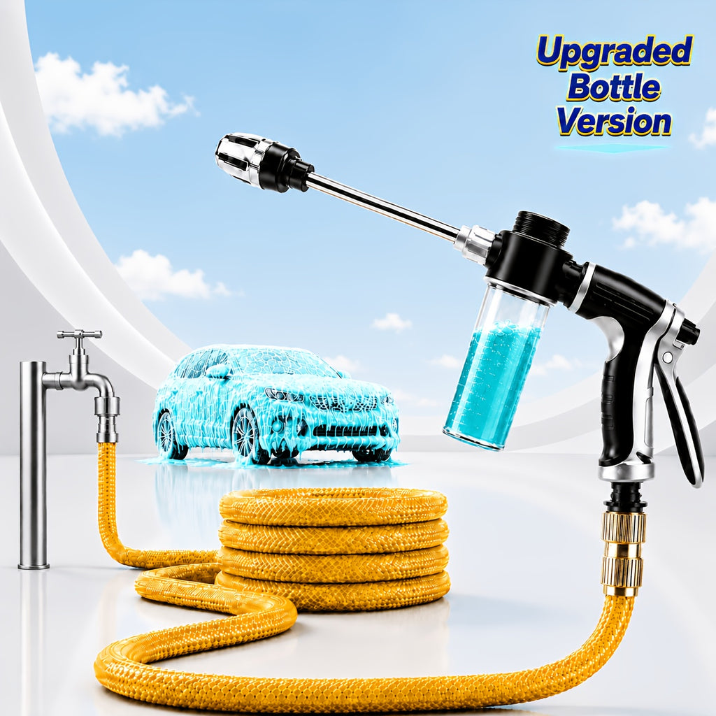 2X Pressure Car Wash Spray Gun Kit with Microfiber Towel, Metal-Look Body, 360° Adjustable Nozzle, One-Hand Lock, No Continuous Pressing, for Car, Motorcycle, Bicycle And Yard Cleaning