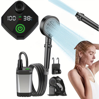 Camping Shower Portable with Smart Digital Temperature Display, 6000mAh USB Rechargeable Battery, 6 Spray Modes for Outdoor Hiking Pet Washing Car Beach