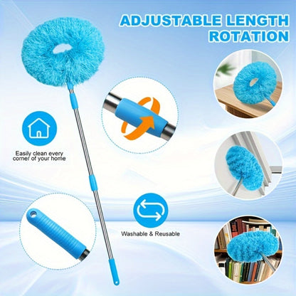 Ceiling Fan Cleaner Brush with Extension Rod – Detachable Washable Ultra-Fine Microfiber Duster for High Ceilings, Fans, Furniture & Cars, Long Reach Dust Brush Cleaning Tool Set (Blue)