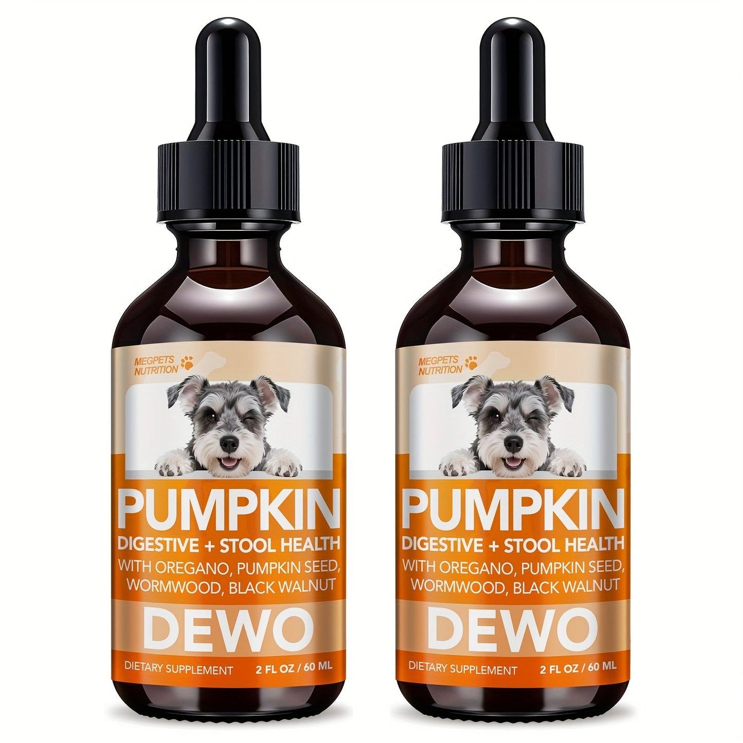 Pet Gut Wellness Drops with Black Walnut & Pumpkin Seed - Digestive Supplement for Dogs & Cats, Flora Balance, Intestinal Cleanliness & Overall Vitality, Natural Formula, 2 fl oz