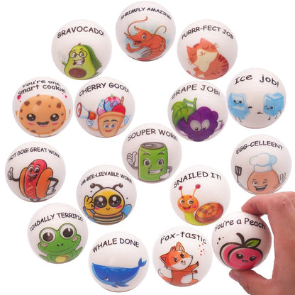 Motivational Animal Squeeze Stress Balls 24 Pack – 1.18 Inch Soft TPU Sensory Balls with Inspirational Quotes, Cartoon Animal Theme, Classroom Party Favors & Team Building Gifts