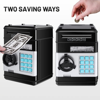 Electronic ATM Piggy Bank for Kids – Digital Coin & Cash Money Bank with Password Lock, Holds 600 Coins or 100 Bills, Fun Savings Bank Toy Gift for Boys & Girls, Black or Pink