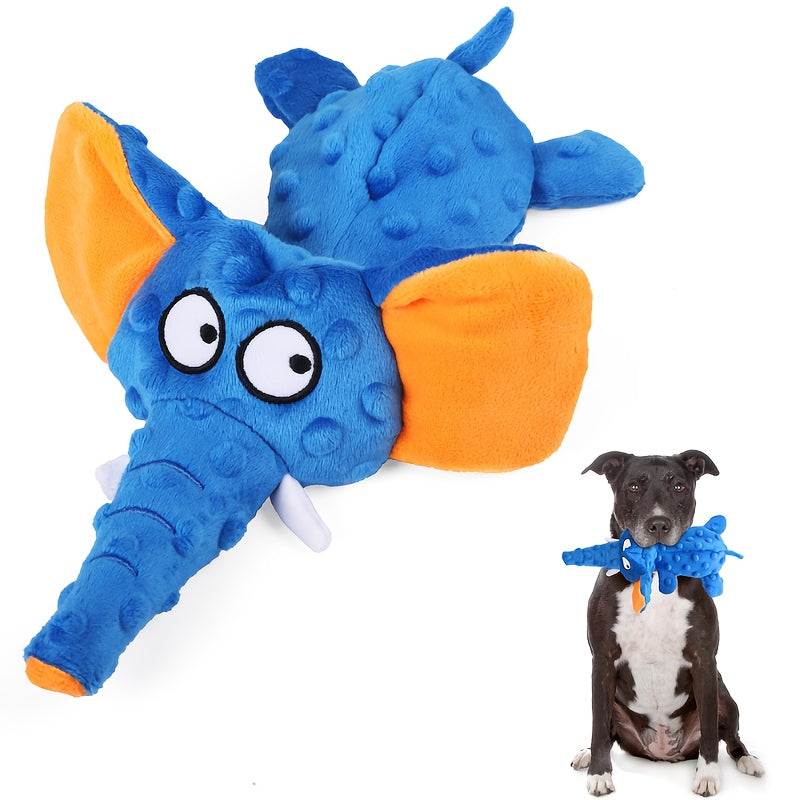 Squeaky Unstuffed Dog Toy - No Stuffing Elephant Plush Chew Toy for Dogs, Crinkle Squeaker Toy for Puppies and Small Medium Dogs, Durable Double-Layer Fabric, Safe Teething Toy for Light to Medium Chewers