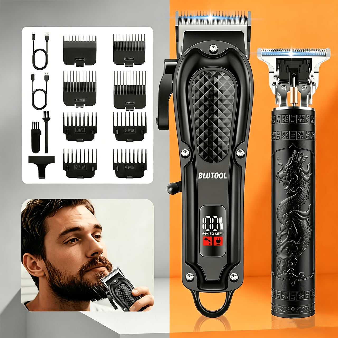 Multi-Piece Hair Clipper Kit for Men – USB Rechargeable Cordless Electric Trimmer Set, 2-Piece & 4-Piece Home Travel Barber Tool, Black Blue Gold Grooming Gift