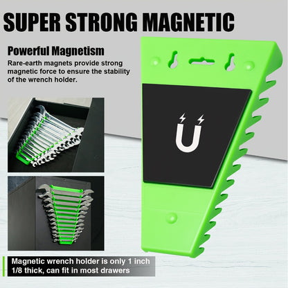 Magnetic Wrench Organizer Rack 4-Pack Tool Tray for SAE 1/4"-1-1/16" and Metric 6mm-24mm Wrenches PE Magnetic Backing for Toolbox Cabinet Steel Surface Storage
