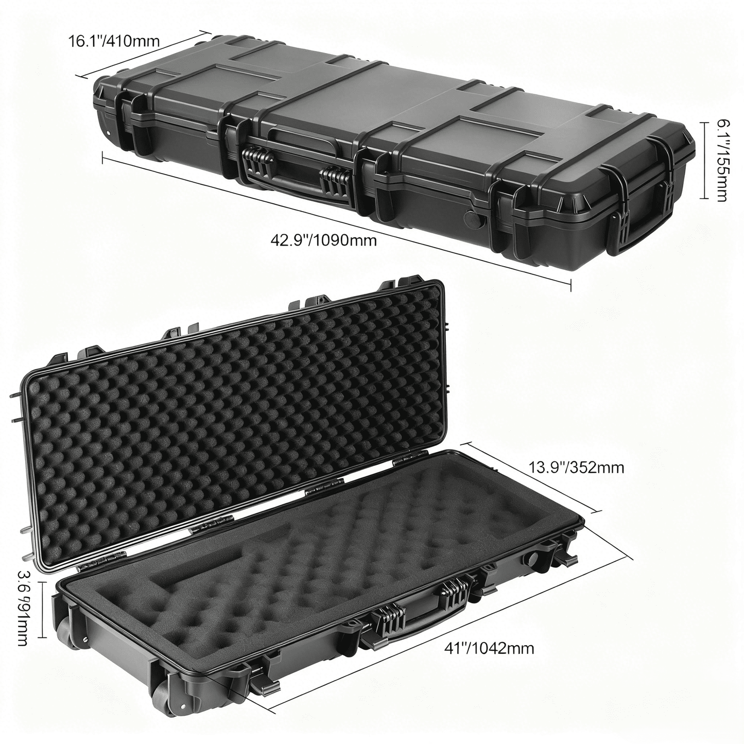 Hard Rifle Case 42 Inch with Wheels - Lockable TSA Approved Gun Case, 3-Layer Protective Foam, Crushproof Hard Shell for Two Rifles or Shotguns, Pressure Valve & Metal Hinges for Hunting & Travel