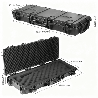 Hard Rifle Case 42 Inch with Wheels - Lockable TSA Approved Gun Case, 3-Layer Protective Foam, Crushproof Hard Shell for Two Rifles or Shotguns, Pressure Valve & Metal Hinges for Hunting & Travel