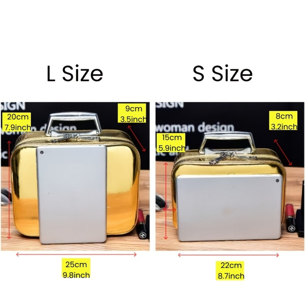 Glitter Makeup Travel Case Hard Shell Large Capacity Flat Lay Organizer Luxury Cosmetic Storage Box for Women Portable Fits in Suitcase Gold Rose Red Pink Size L Beauty Gift