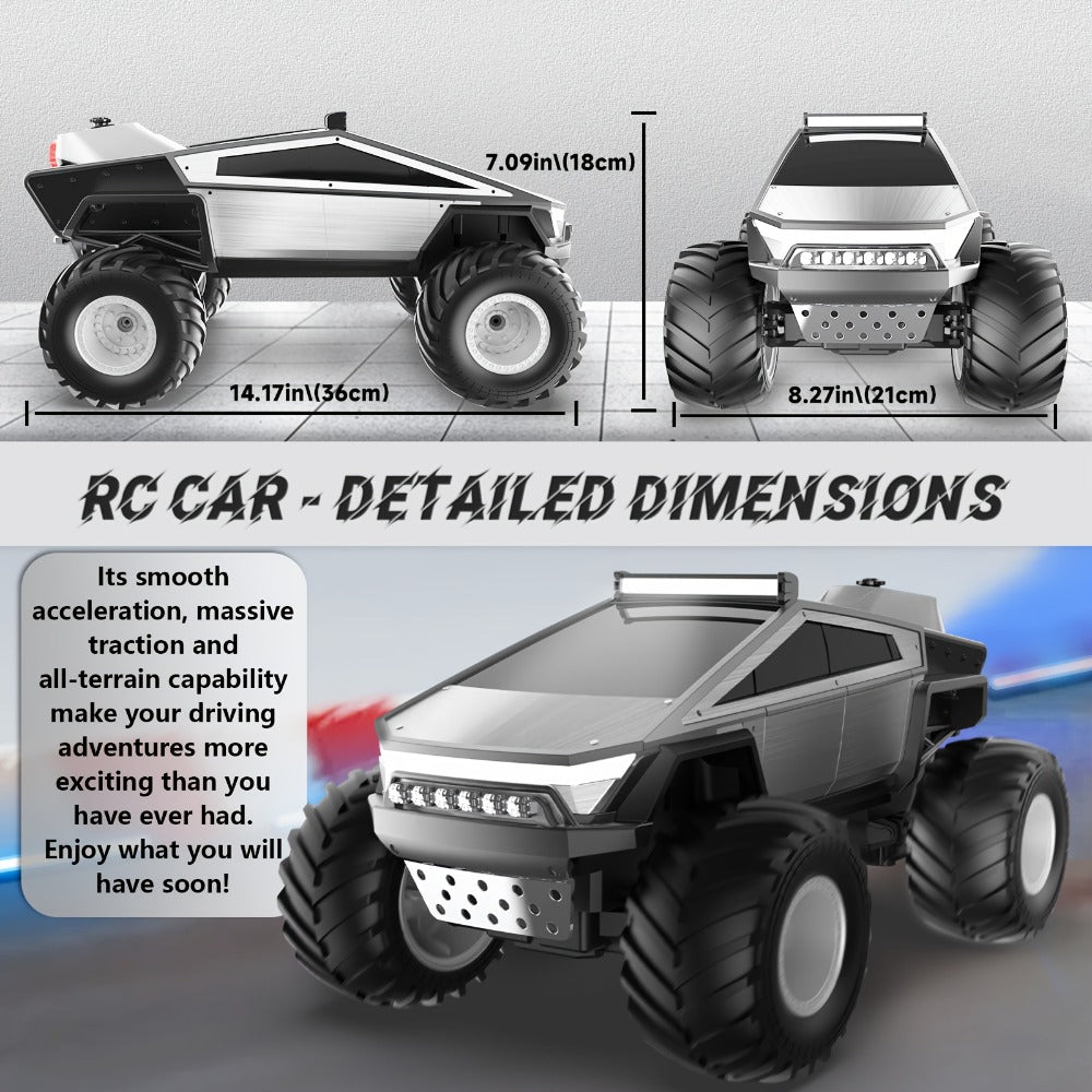 1:12 Scale RC Monster Truck 4WD All-Terrain – Remote Control Cybertruck & Pickup Truck with LED Lights & Sound Effects, 2.4GHz Rechargeable RC Car Gift for Boys Ages 6 7 8 9 10 Birthday Christmas