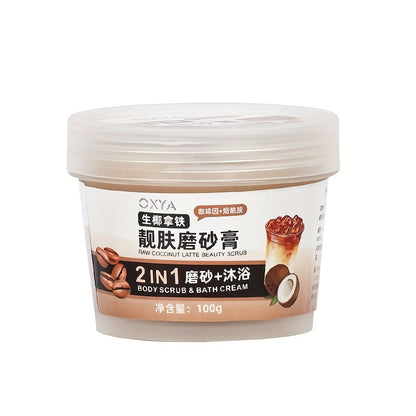 Exfoliating Body Scrub with Coconut Oil & Shea Butter — Raw Coconut Latte Sugar Scrub for Women, Deep Moisturizing Face & Body Exfoliator, Gentle Non-Irritating Formula, All Skin Types