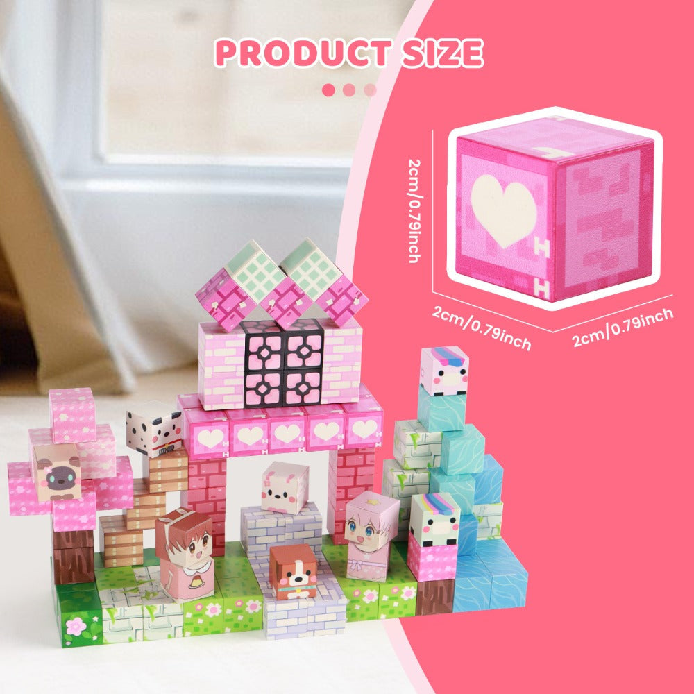 Pink Forest Park Magnetic Building Blocks 100 Piece STEM Set – 3D House Trees & Character Cubes Creative Construction Toy for Imaginative Play Birthday Christmas Gift for Girls Kids Ages 3+