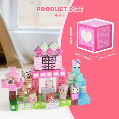 Pink Forest Park Magnetic Building Blocks 100 Piece STEM Set – 3D House Trees & Character Cubes Creative Construction Toy for Imaginative Play Birthday Christmas Gift for Girls Kids Ages 3+