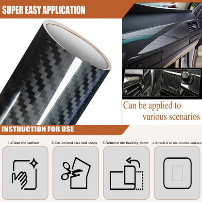 5D Carbon Fiber Texture Vinyl Wrap - Self-Adhesive Car Décor Film, UV Protection, Scratch-Resistant, Suitable for Home, Office, Electronics