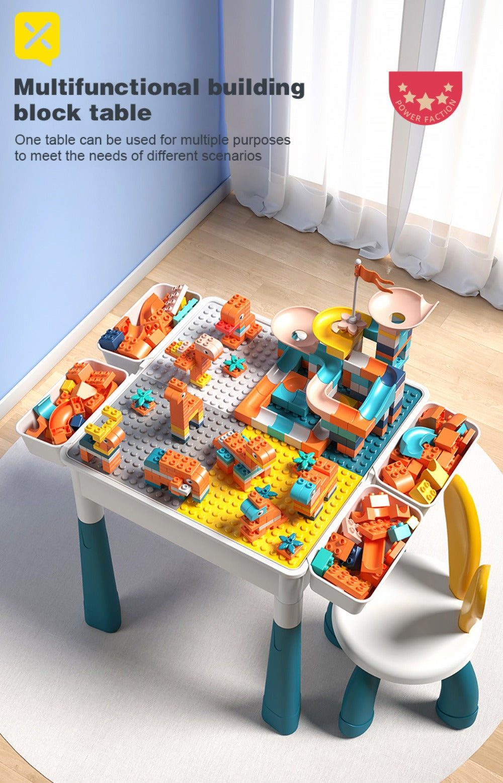 Kids Activity Table Building Blocks LEGO Compatible Play Table for Toddlers – Durable ABS Plastic Space-Saving Corner Design, Birthday Christmas Gift for Boys Girls Ages 3+