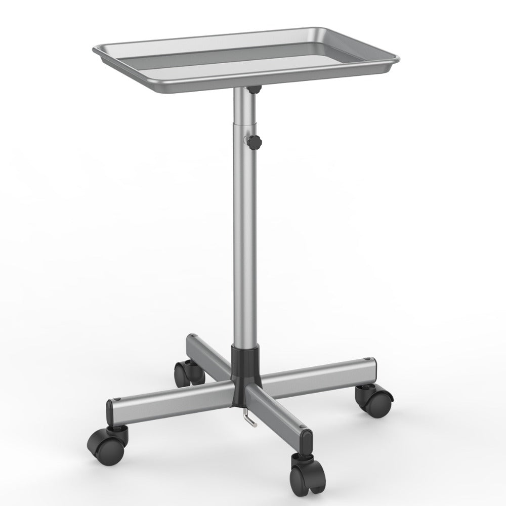 Salon Rolling Tray Trolley on Wheels Height Adjustable 30"-42" – Silver Mobile Salon Cart for Nail Tech, Esthetician, Barber, Hair Stylist & Beauty Station Tool Organizer