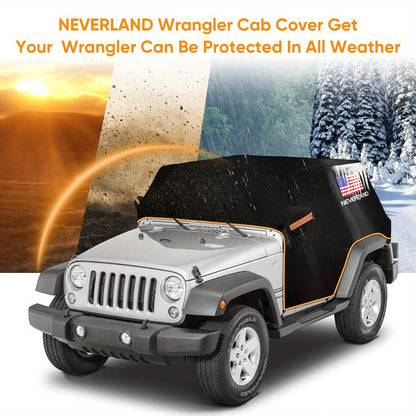 Jeep Wrangler Half Car Cover Waterproof 210D Oxford Fabric – Reflective Strip Windproof Straps for JK JL JKU JLU 2-Door & 4-Door 2007–2024