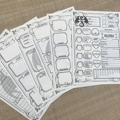 DnD 5e Character Sheet Set with Spell Tracker – A5 Player Journal for Dungeons & Dragons Campaigns, 10 Sets x 6 Unique Pages (60 Pages Total), Complete RPG Role Playing Game Accessory & Gift for Players & DMs