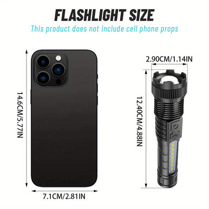 Survival Flashlight with Fire Starter Fresnel Lens 26650 Lithium Battery High Lumen for Wilderness Camping Hunting Fishing Emergency