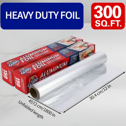 Heavy Duty Aluminum Foil Roll 12 Inch Wide Restaurant Grade – Food Safe Disposable Wrapping for Burritos, Hot Dogs & Sandwiches | Pack of 2 (300 Sq Ft) or Pack of 3 (225 Sq Ft) for Food Service & Catering