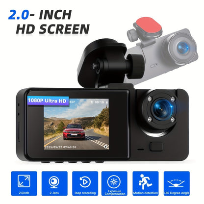 Dual Dash Cam 1080P Front and Inside Car Camera with IR Night Vision, WiFi, Loop Recording, Wide Angle DVR – Optional 2" / 3.16" Screen, No Card / 32GB / 64GB Memory Card
