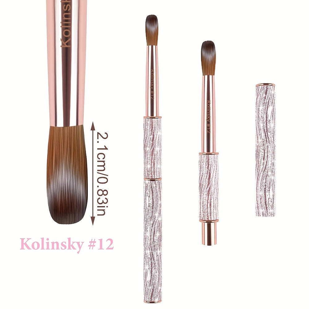Kolinsky Nail Brush Pink Sparkling Metal Handle – Round Head Acrylic Nail Art Brush for Extensions & Manicure, Sizes #8 #10 #12 & 3-Piece Set, Genuine Kolinsky Hair Bristles for Salon & Home Professional Use