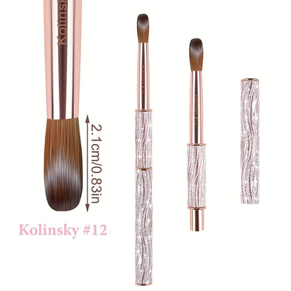 Kolinsky Nail Brush Pink Sparkling Metal Handle – Round Head Acrylic Nail Art Brush for Extensions & Manicure, Sizes #8 #10 #12 & 3-Piece Set, Genuine Kolinsky Hair Bristles for Salon & Home Professional Use