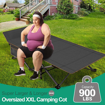 Folding Camping Cot Bed for Adults – Heavy Duty Double Layer Oxford Portable Camp Cot with Soft Pad & Carry Bag for Camping, Beach, Travel & Napping, 450/550/650 LBS Capacity Options