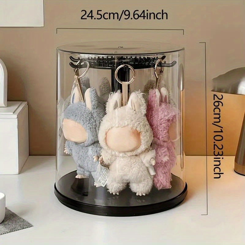 LABUBU Display Case 360 Rotating Acrylic Box with Dust Cover – Plush Toy Figure Storage Case Multi-Layer Hanging Rack for Collectible Figures Blind Box Anime, Black or White