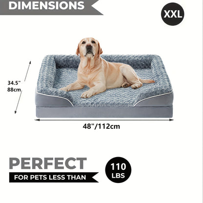 Orthopedic Dog Sofa Bed C-Shape Bolster – Washable Removable Cover, 3-Inch Thick Anti-Anxiety Plush, Nonskid Bottom for Extra Large Dogs, M to XXXL, Grey