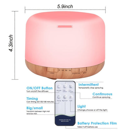 Large Room Essential Oil Diffuser 16.91oz – Timer, 7 Ambient LED Lights, No Water Auto-Off, Wood Grain Design for Home & Office