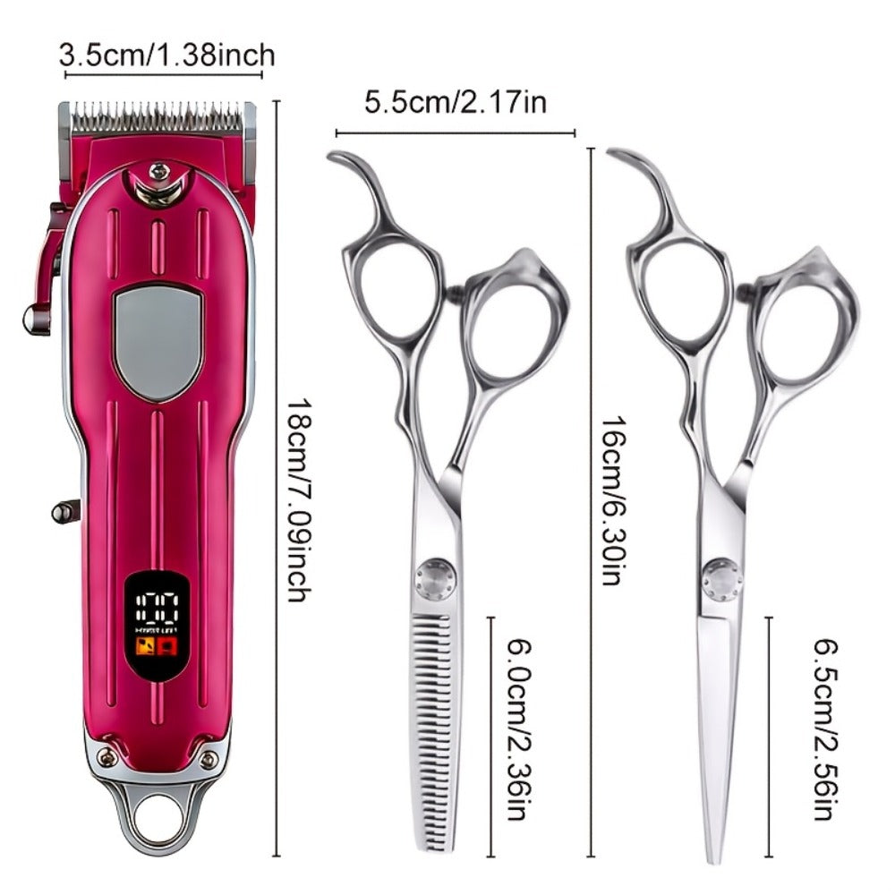 Barber Hair Clipper Kit for Men — USB Rechargeable Digital Size Adjustment, Complete Set with Scissors & 4 Limit Combs, Professional Home Barbering Grooming Set, Gift for Dad & Husband