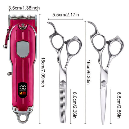 Barber Hair Clipper Kit for Men — USB Rechargeable Digital Size Adjustment, Complete Set with Scissors & 4 Limit Combs, Professional Home Barbering Grooming Set, Gift for Dad & Husband