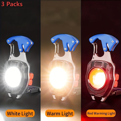 COB LED Keychain Flashlight with Lighter – 7-in-1 EDC 3-Pack