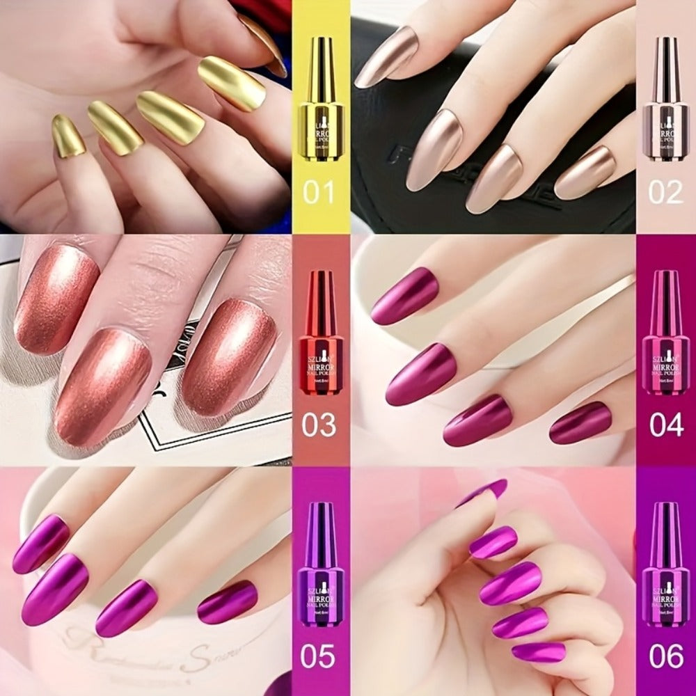 Chrome Nail Polish Set 12 Colors Mirror 3D Metallic Effect with Built-in Fine Brush — Long-Lasting Metal Paint for Salon & DIY Nail Art Design, Manicure Gift Set for Women & Girls
