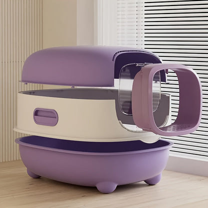 Hooded Cat Litter Box 5 Colors – Fully Enclosed Spill-Proof Design with Scoop Included | Easy to Assemble, Clean & Store | Odor-Reducing Covered Litter Box for Small to Medium Cats | Pink, Gray, Purple, Blue & Green