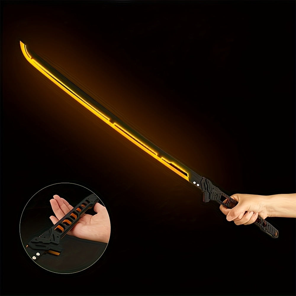 LED Cyberpunk Katana Prop 80cm Acrylic Luminous – 1:1 Scale Sci-Fi Glowing Sword for Cosplay Halloween Masquerade Party Display Collectible Blunt Safe Red Orange Green