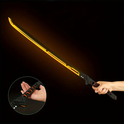 LED Cyberpunk Katana Prop 80cm Acrylic Luminous – 1:1 Scale Sci-Fi Glowing Sword for Cosplay Halloween Masquerade Party Display Collectible Blunt Safe Red Orange Green