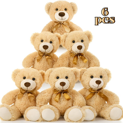 Mini Teddy Bears Set of 6 – Cute Small Khaki Stuffed Animal Plush Bears for Party Favors, Birthday Gift Bags, Classroom Prizes & Kids Toddlers Girls Boys